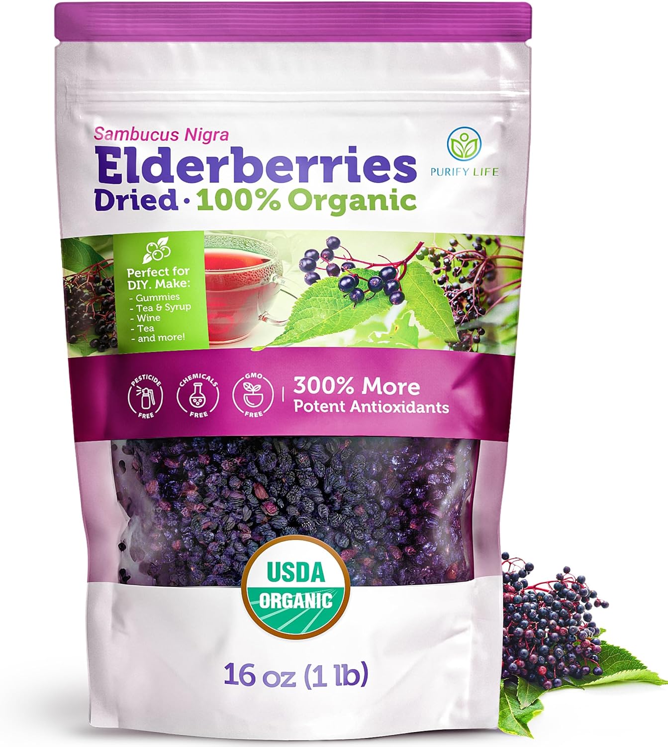 Certified USDA - 100% Organic Dried Elderberries -...