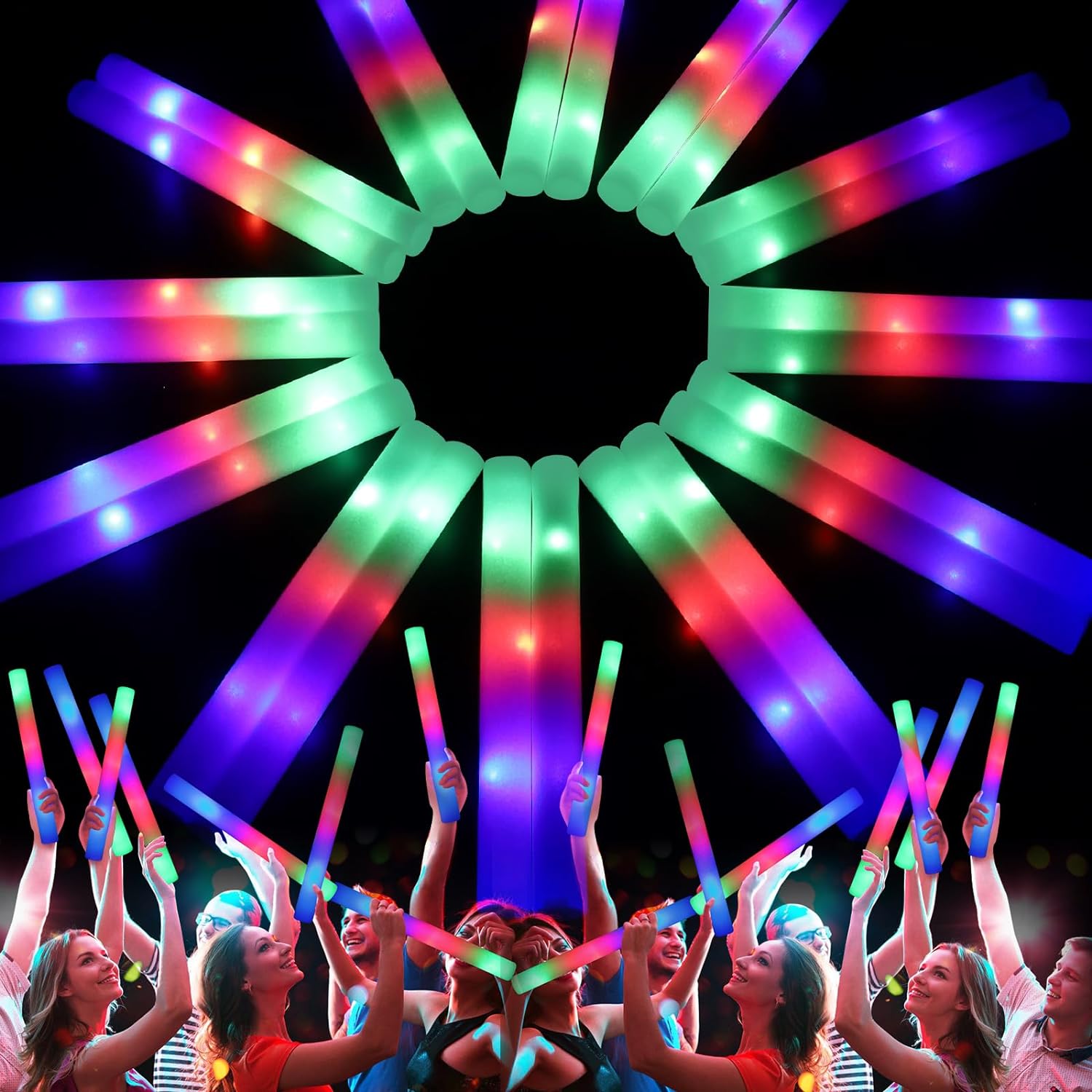 68 PCS LED Foam Glow Sticks, Bulk Glow Sticks, Glow in the Dark Party Supplies w...