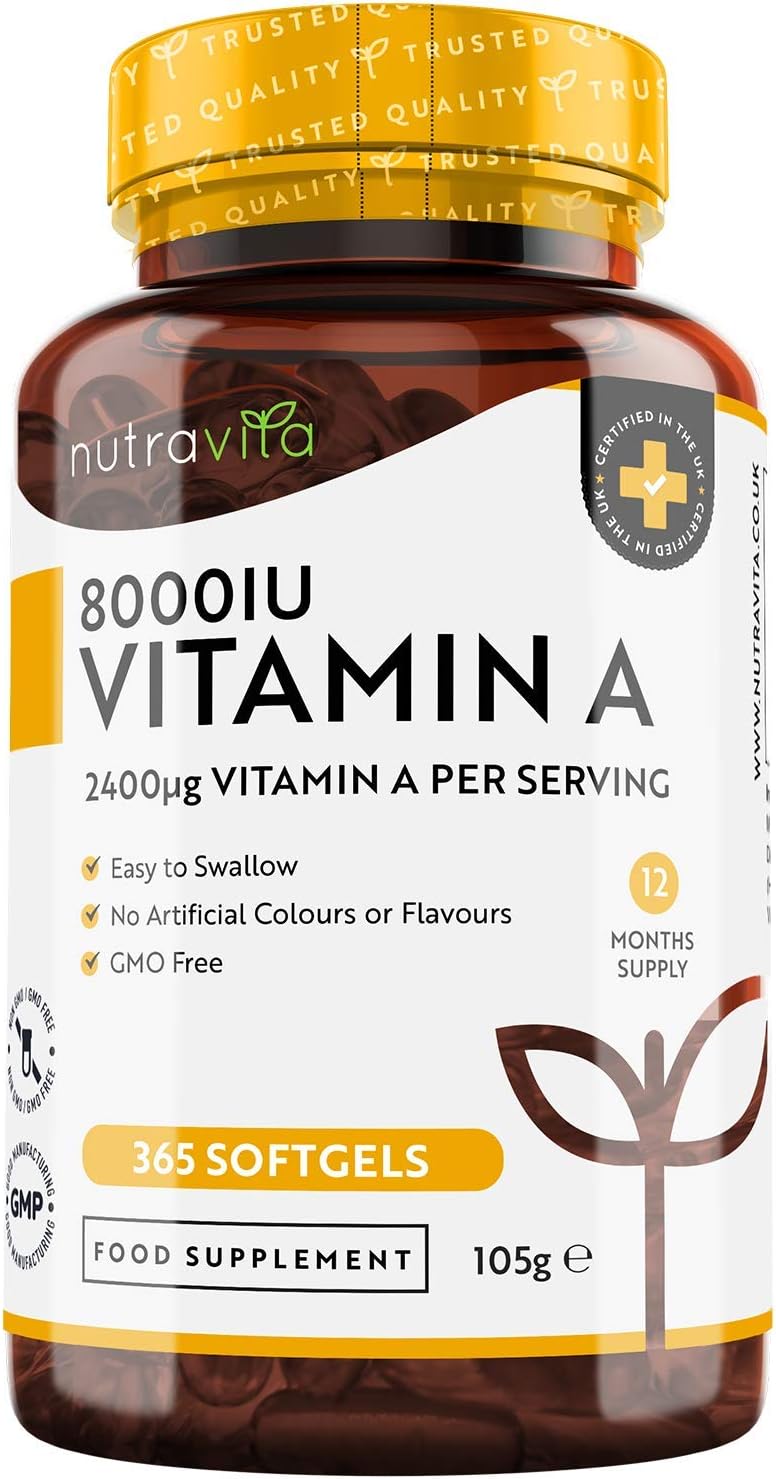 Vitamin A 8,000IU – 365 Softgels – Vitamin A Supplement for Normal Skin, Eyes &...