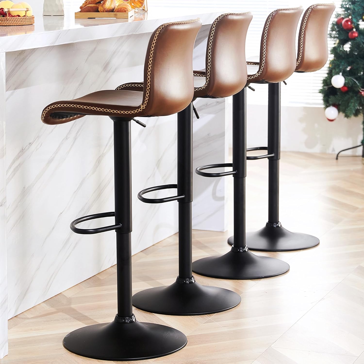 HeuGah Swivel Bar Stools Set of 4, Counter Height Bar Stools with Back, Adjustab...