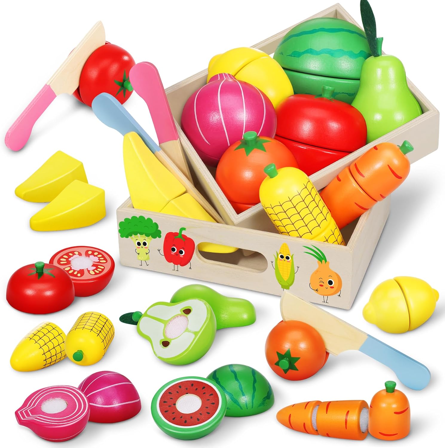 Pourbibi Wooden Toddle Play Food Toys for Children, Toy Kitchen Accessories for...