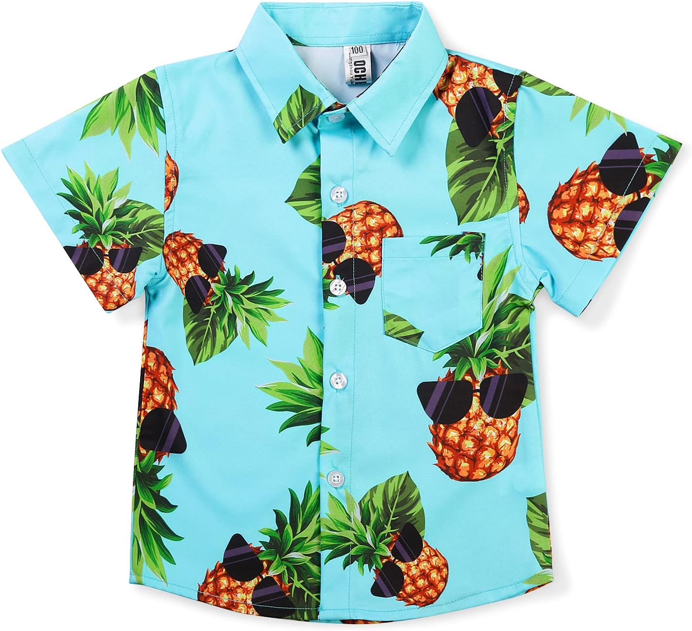OCHENTA Boy's Button Down Hawaiian Shirt Short Sleeve Pineapple Print Tropical B...