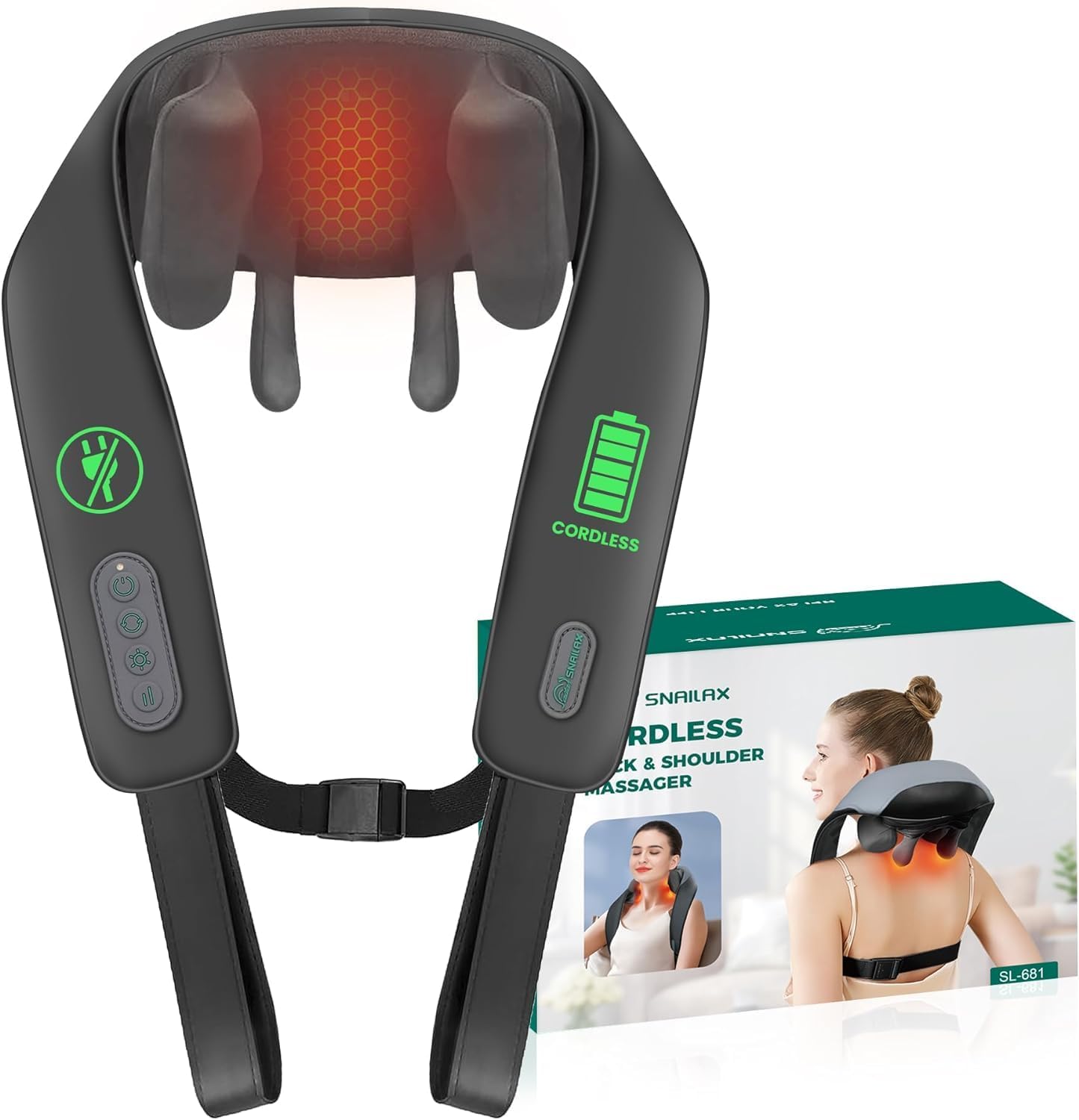 Snailax Neck Massager for Pain Relief Deep Tissue, Neck Massager with Heat, Cord...
