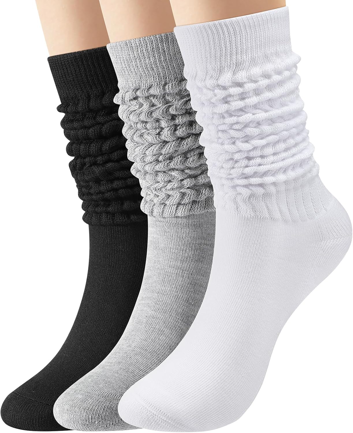 3 Pairs Slouch Socks Women, Long Winter Thigh High Boot Scrunch Socks, Warm Soft...