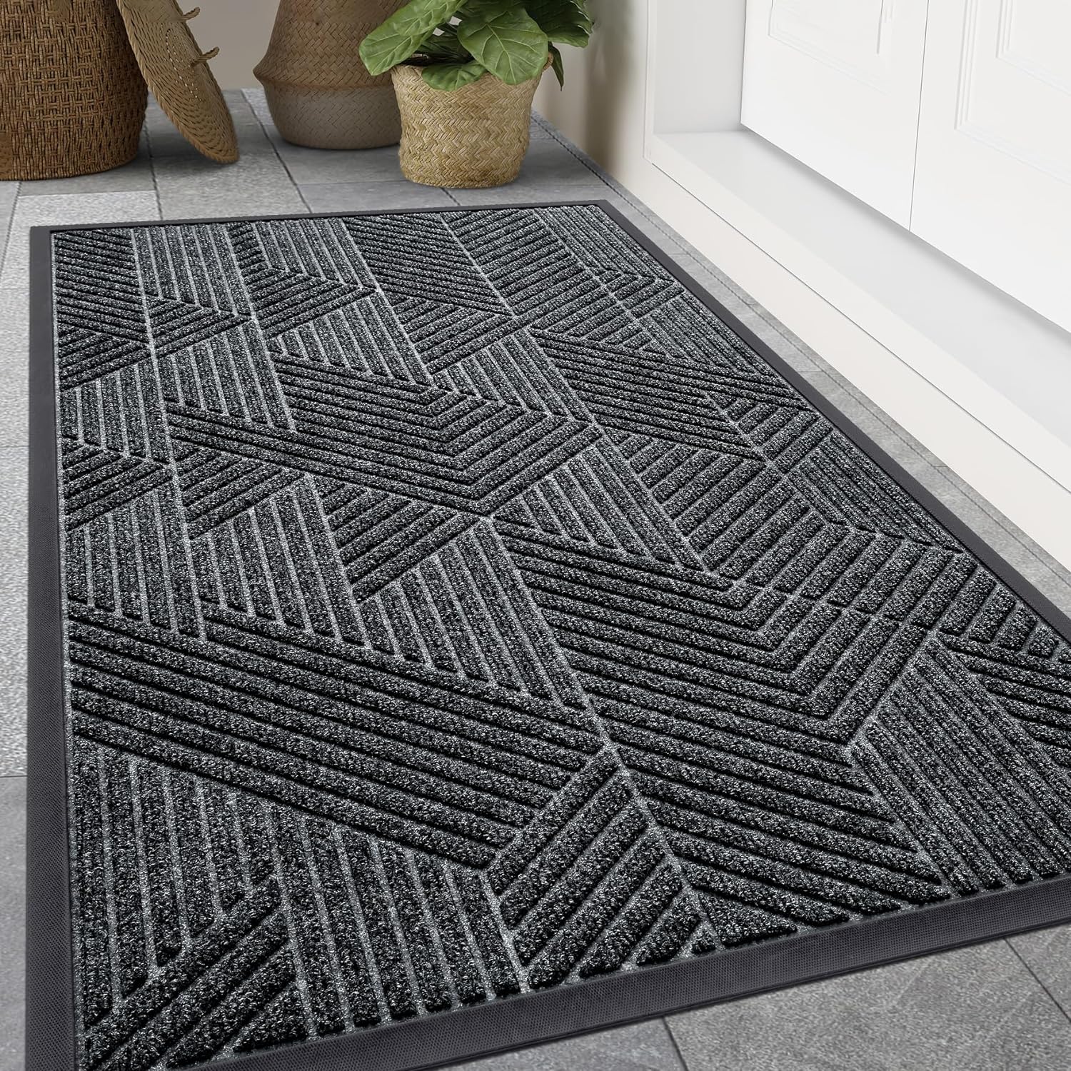 Smiry Front Door Mat Outside Entrance, Heavy Duty Natural Rubber Mat, Sturdy Tra...