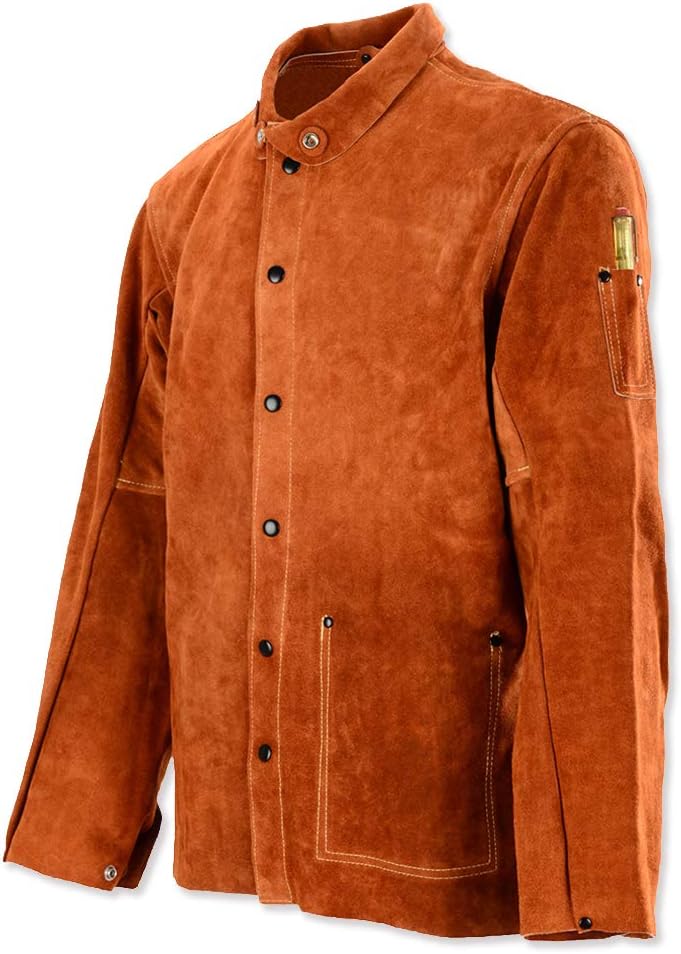 QeeLink Leather Welding Jacket - Flame-Resistant Heavy Duty Work Welder Jackets...