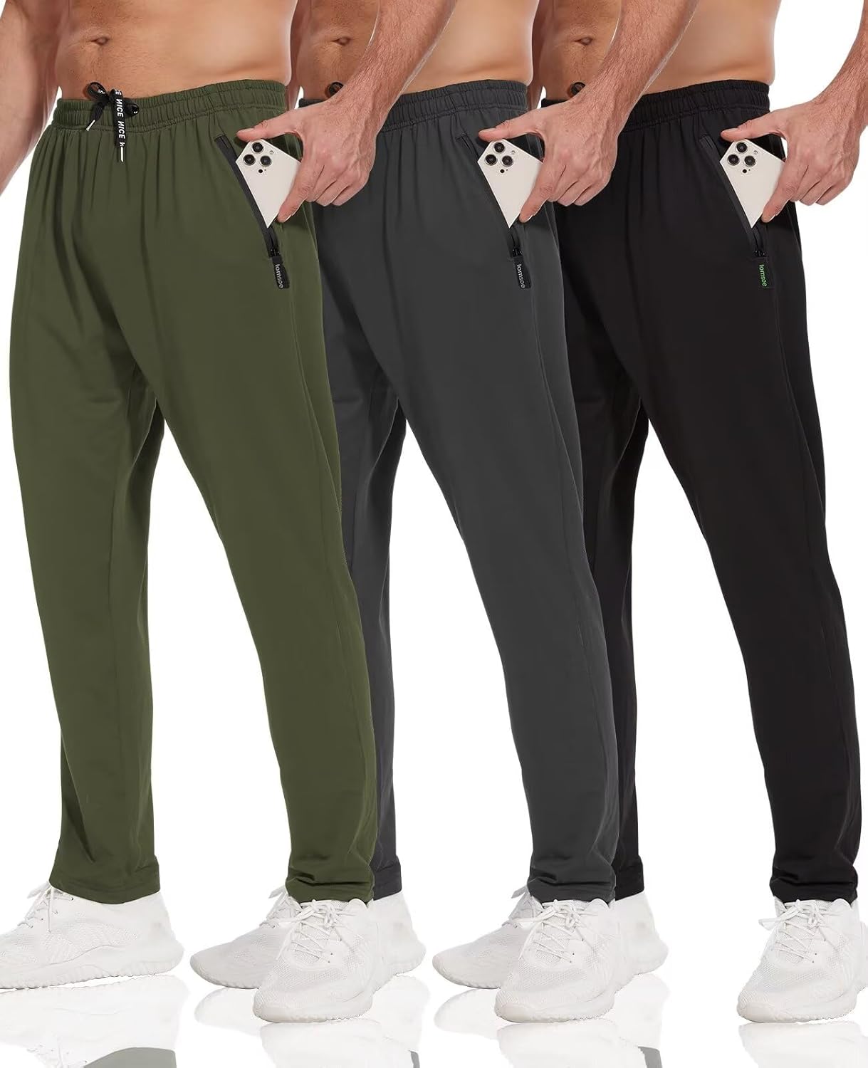 3 Pack Mens Athletic Pants with Zip Pockets Lightweight Sweatpants for Men Jogge...