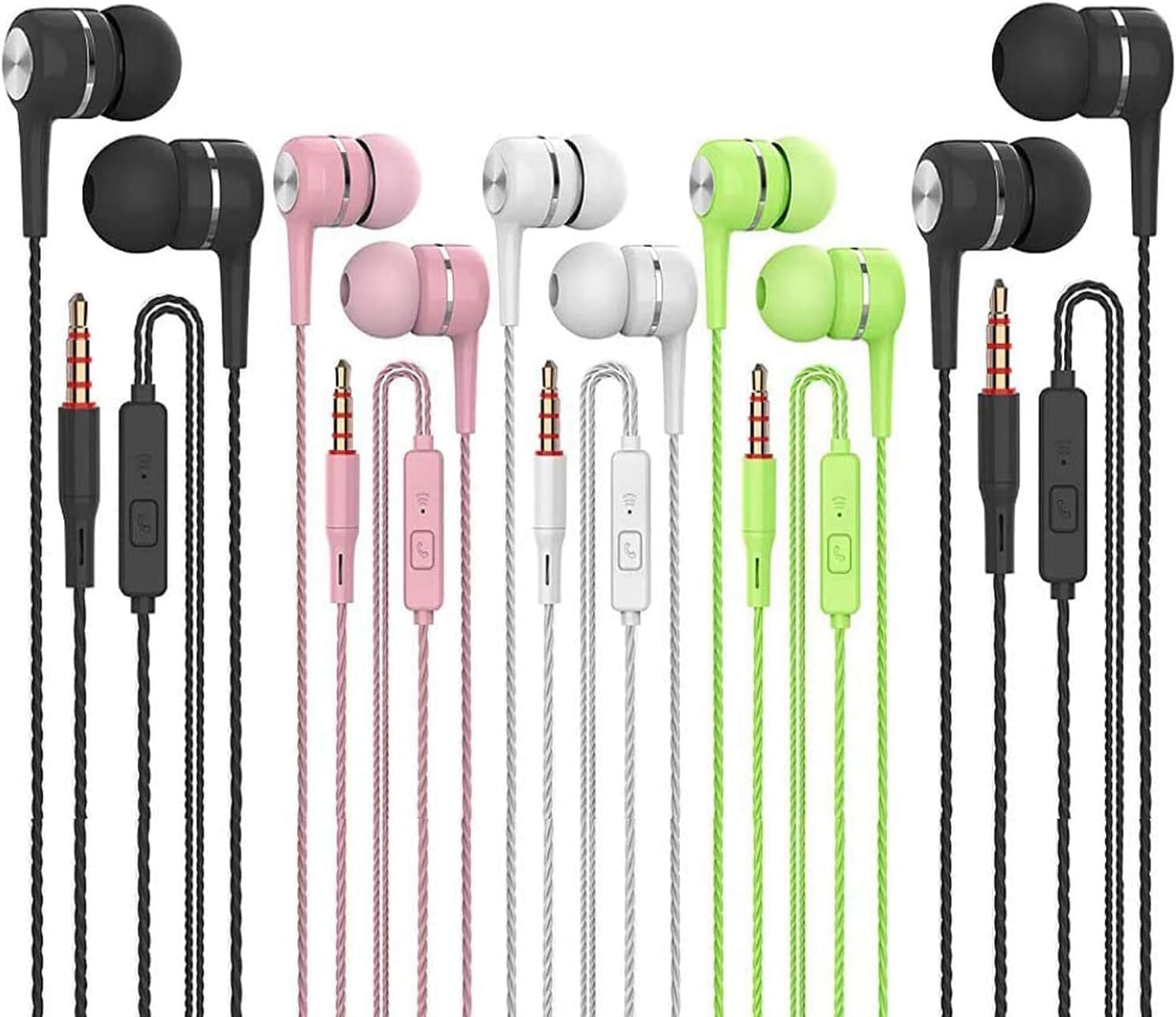 5 Pack Wired Earphones with Mic, In Ear Headphones Wired Earbuds, Ear Phones wit...