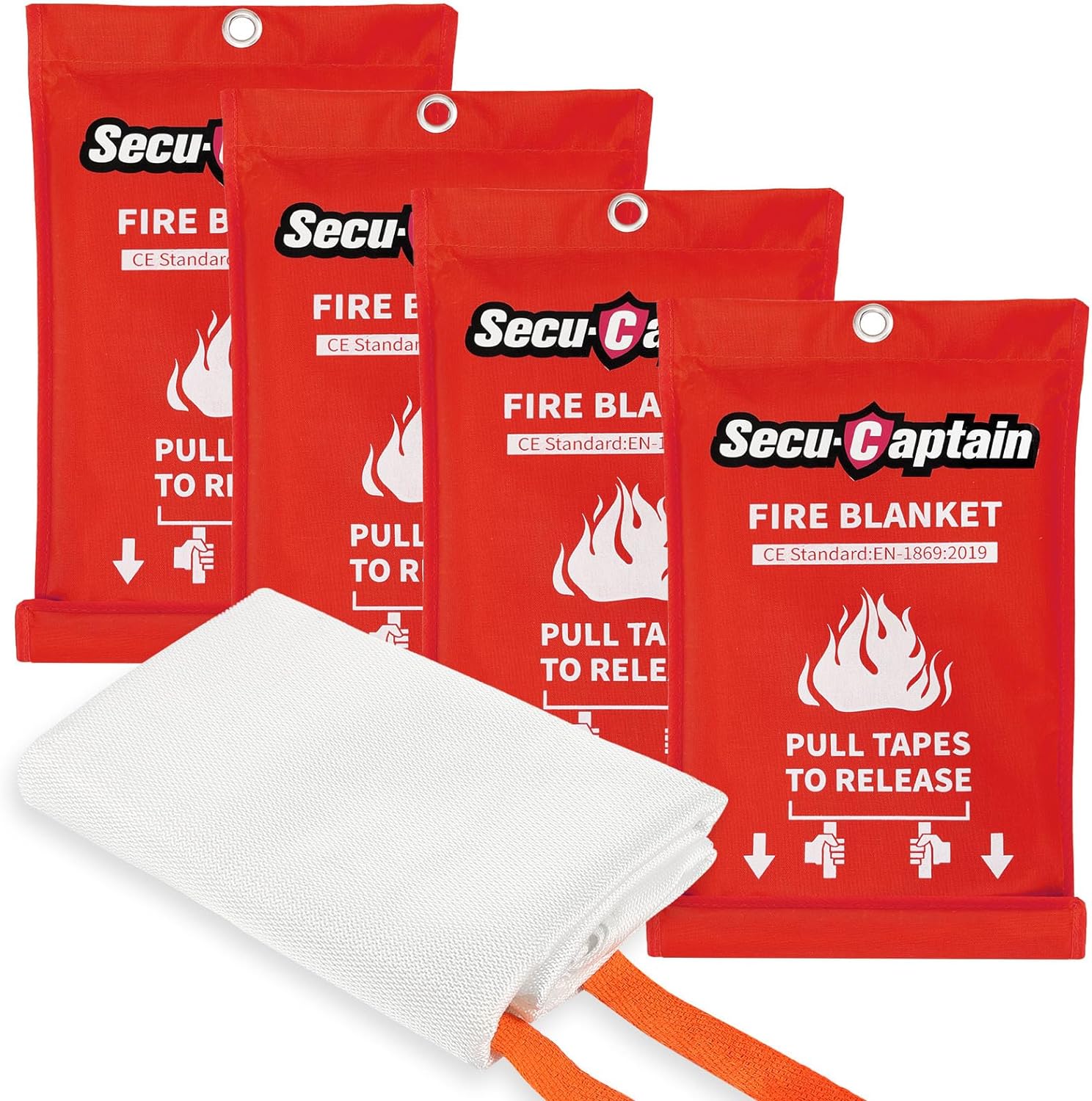 SecuCaptain Emergency Fire Blanket for Home and Kitchen - 4 Pack 40"x40" Flame S...