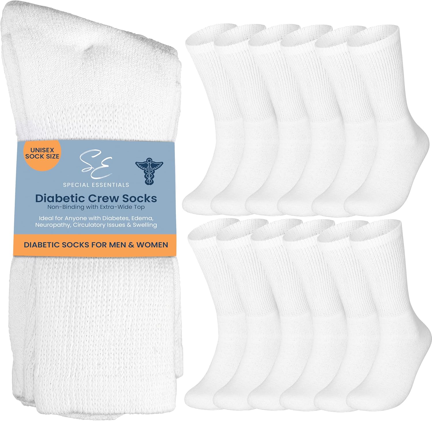 Special Essentials 12 Pairs Cotton Diabetic Socks for Men & Women - Non-Binding...