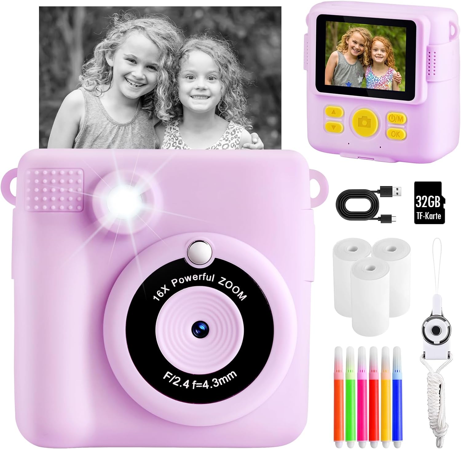 Kids Camera for Girls Boys, Instant Camera for Kids with Print Photo Paper,1080P...