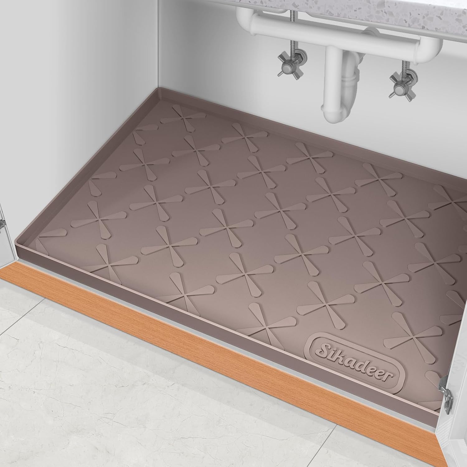 SIKADEER Under Sink Mat for Kitchen Waterproof, 22" x 22" Silicone Mat Cabinet L...