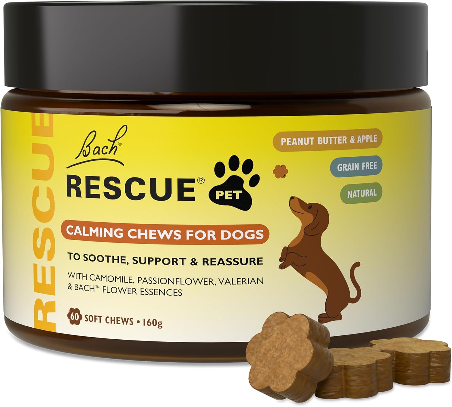 Rescue Natural Calming Treats for Dogs - Separations, Vet Visits, Fireworks, Thu...