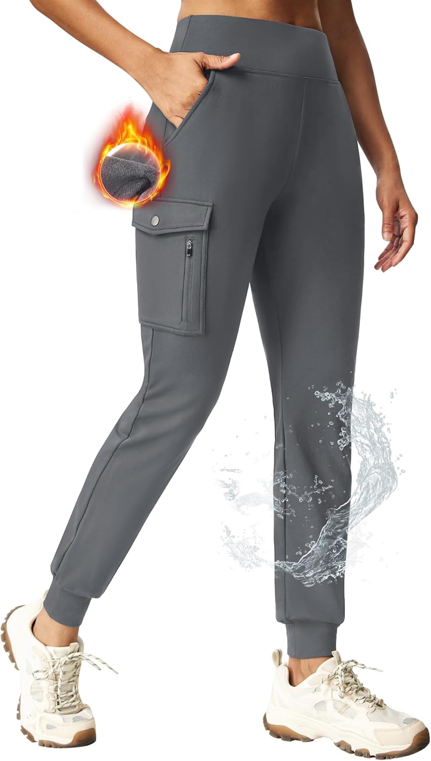 Ewedoos Fleece Lined Joggers Women Water Resistant Thermal Sweatpants High Waist...