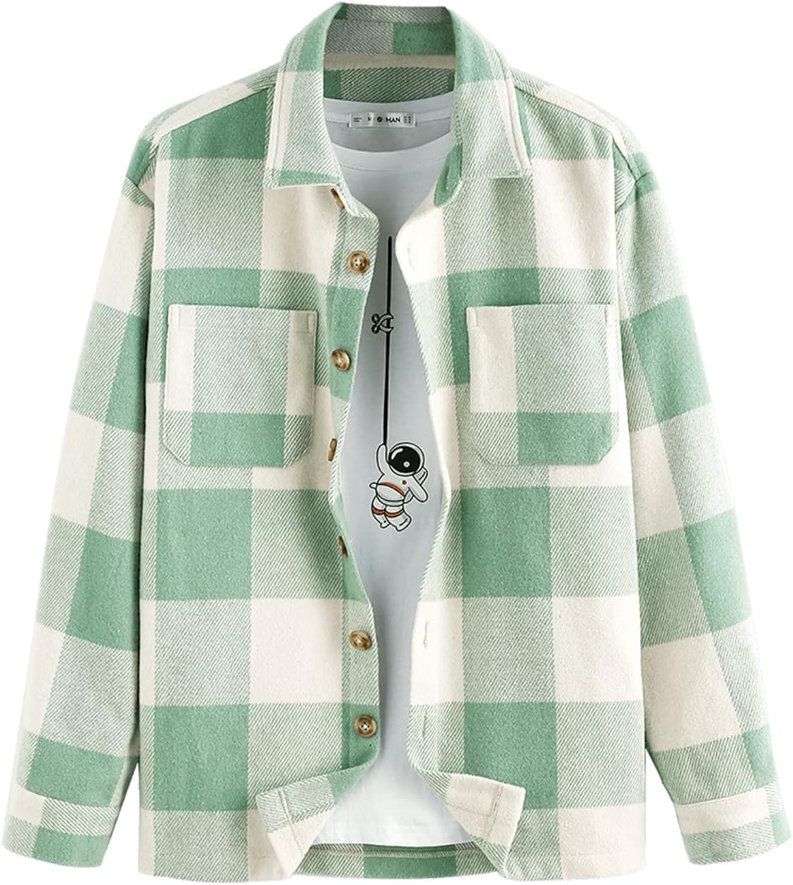 ZAFUL Men's Plaids Shirt Long Sleeve Button Down Lightweight Flannel Jacket Wool...