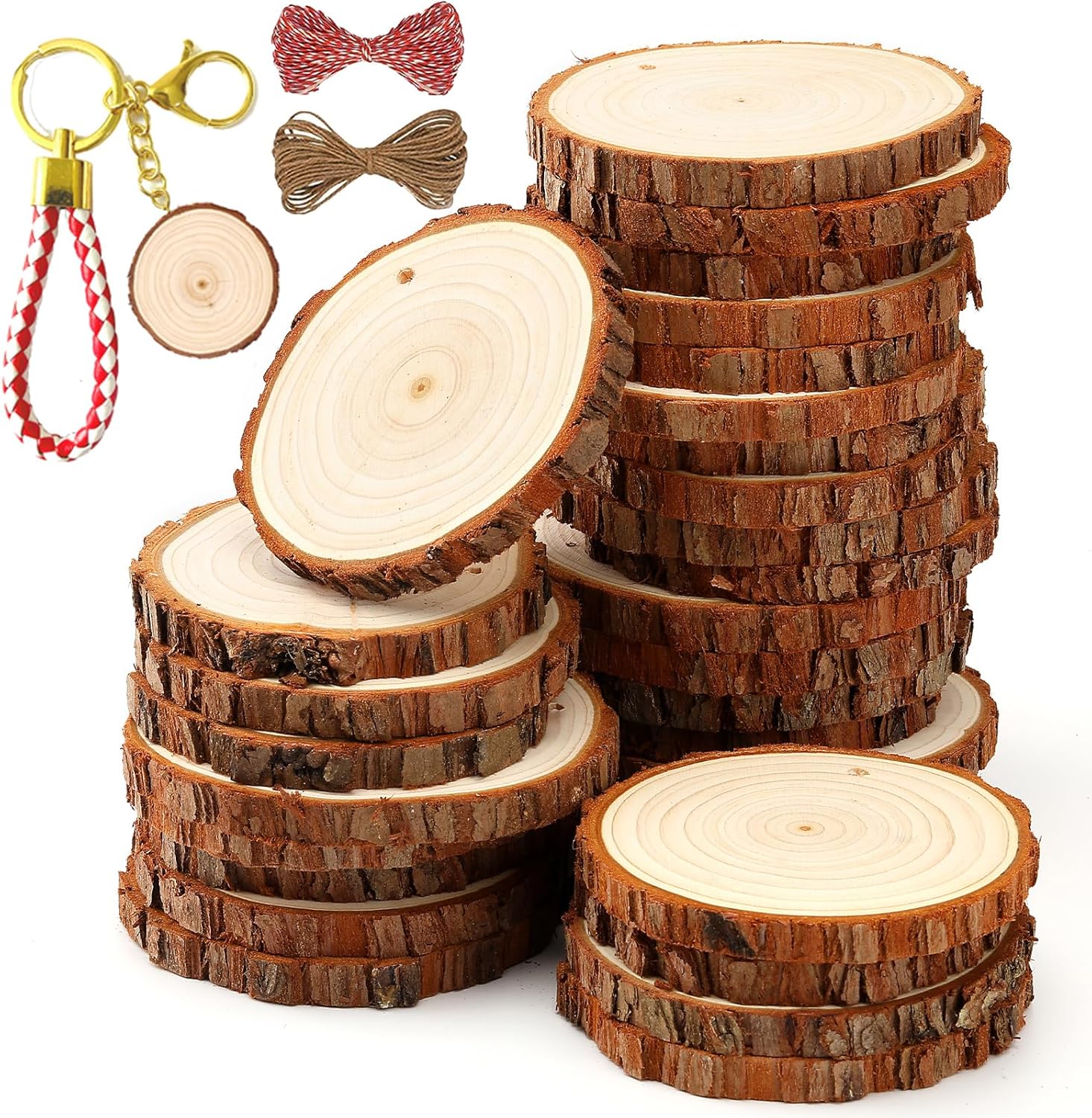 SENMUT Unfinished Wood Slices 30pcs 2.4"-2.85" Wood Circles for Crafts Predrille...