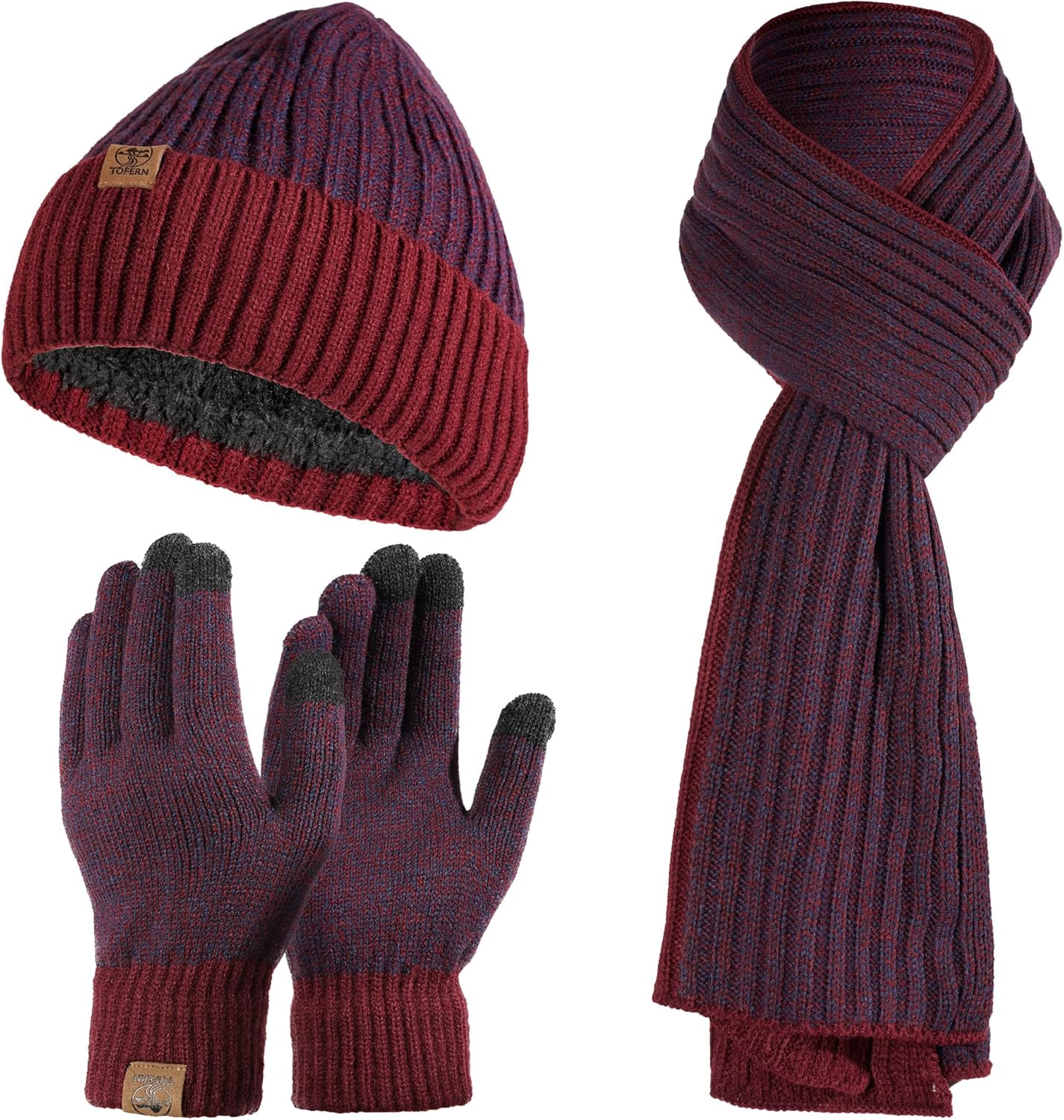 Tofern Winter Beanie Hat Scarf Touch Screen Gloves Set 3 Pieces Soft Warm Knitte...