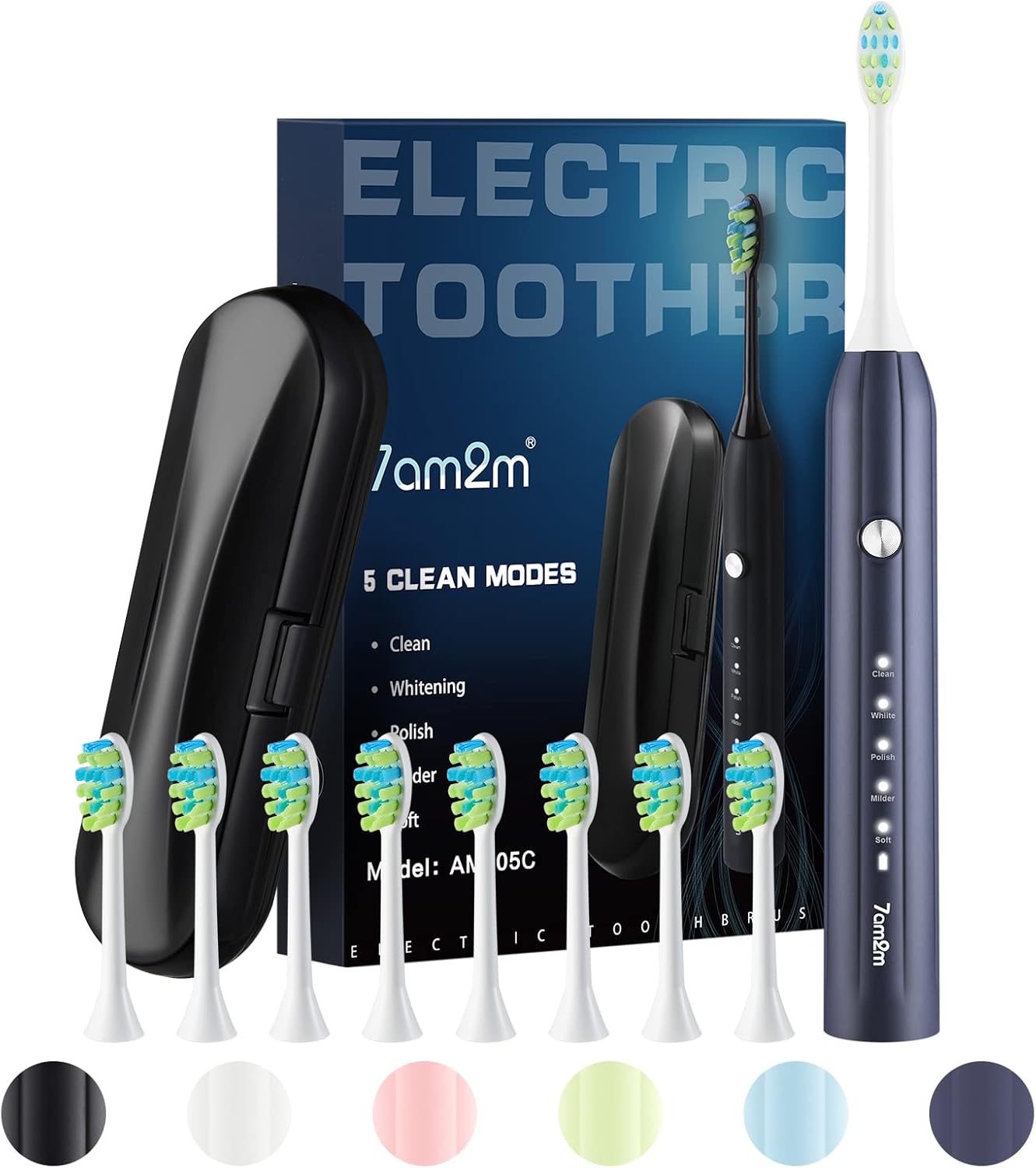 7AM2M Sonic Electric Toothbrush for Adults and Kids, with 8 Brush Heads and Trav...