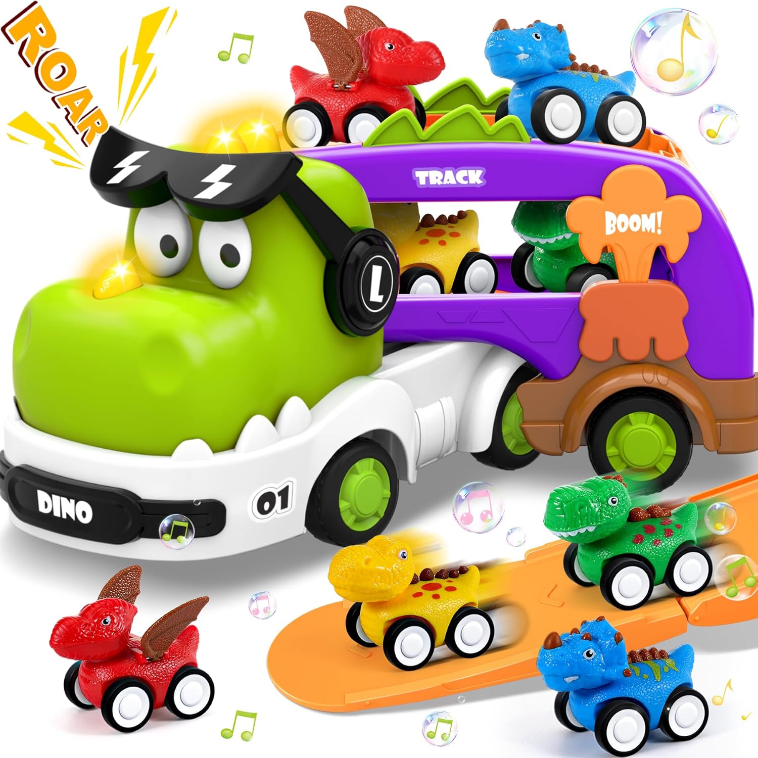 Pourbibi Toys for 1 2 3 Year Old Boys, Kids Toys Dinosaur Truck Toys for Boys Ag...
