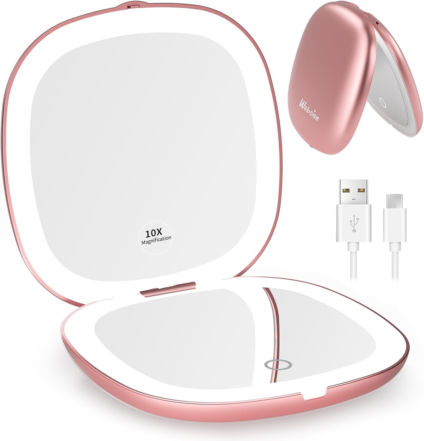 wobsion Travel Magnifying Mirror with Light, 1x/10x LED Compact Mirror, 2-Side I...
