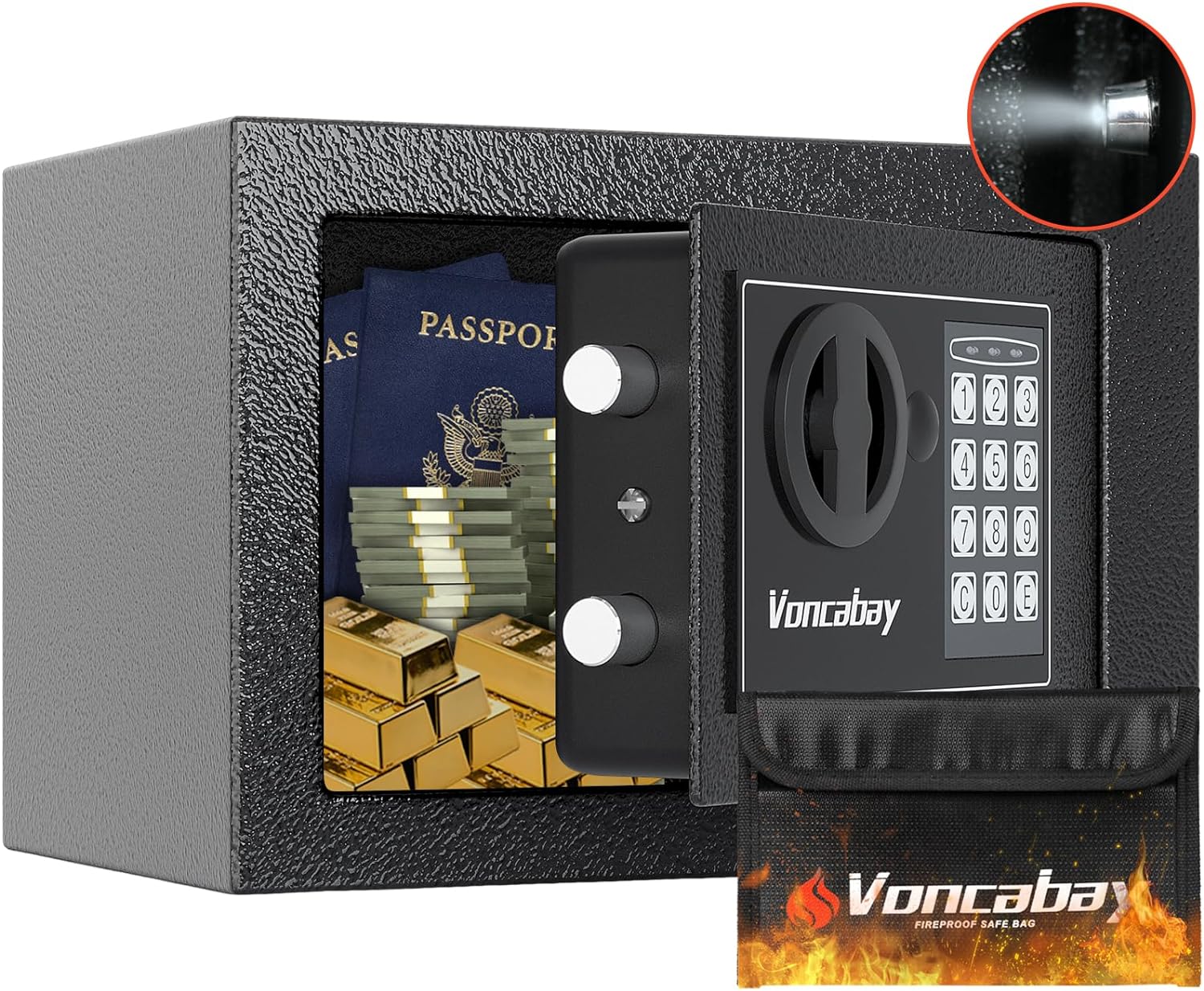 Voncabay Money Safe Box for Home with Sensor Light...