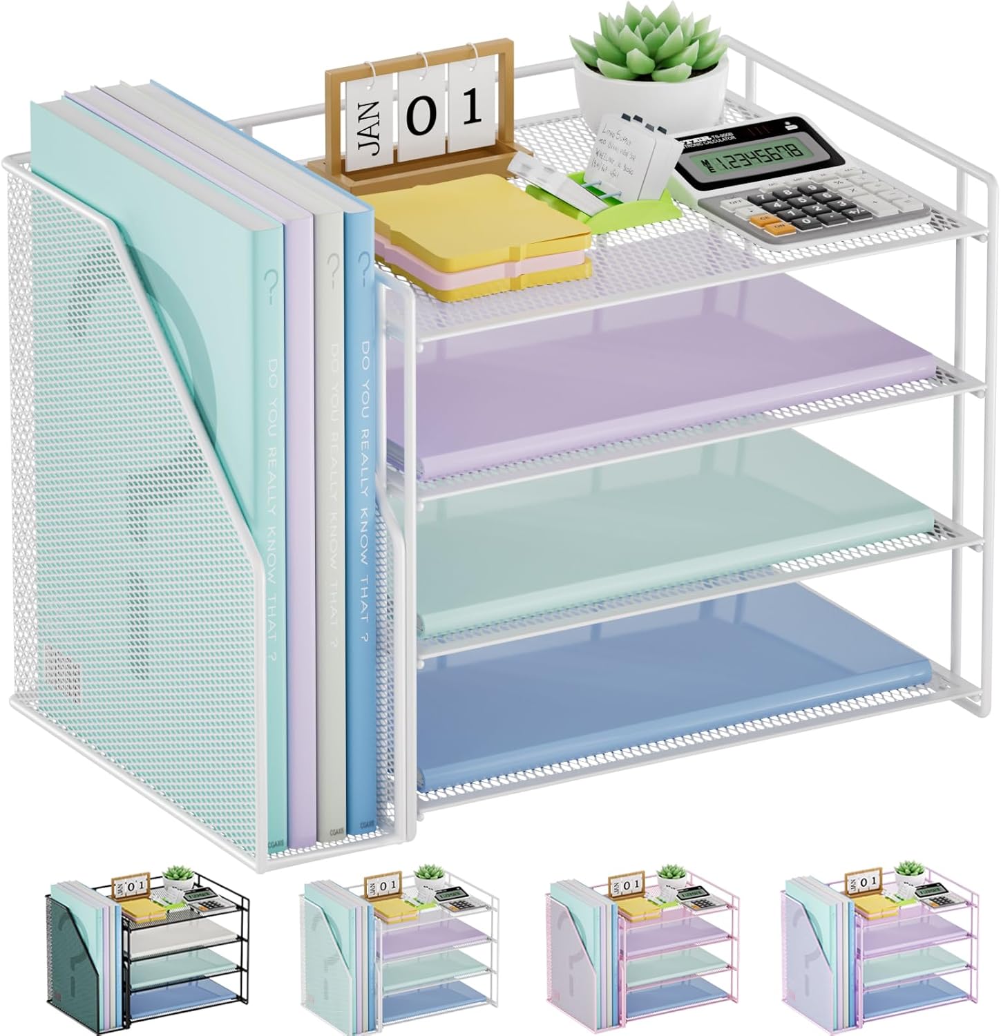 Marbrasse Desk Organizer and Accessories，4-Tier Paper Letter Tray Organizer wit...