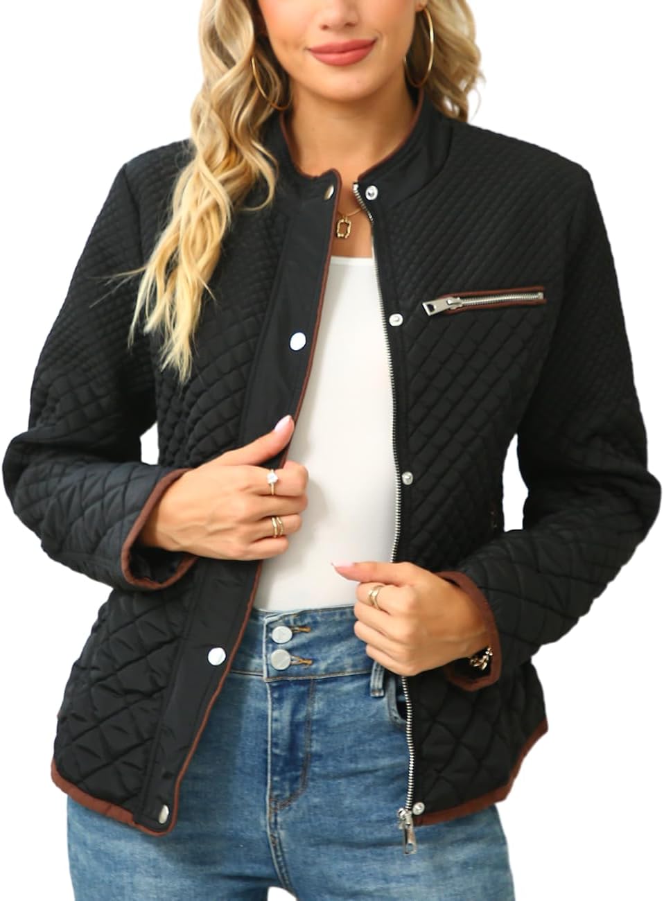 Bellivera Women's Stand Collar Lightweight Quilted Puffer Jacket Padded Zip Coat...