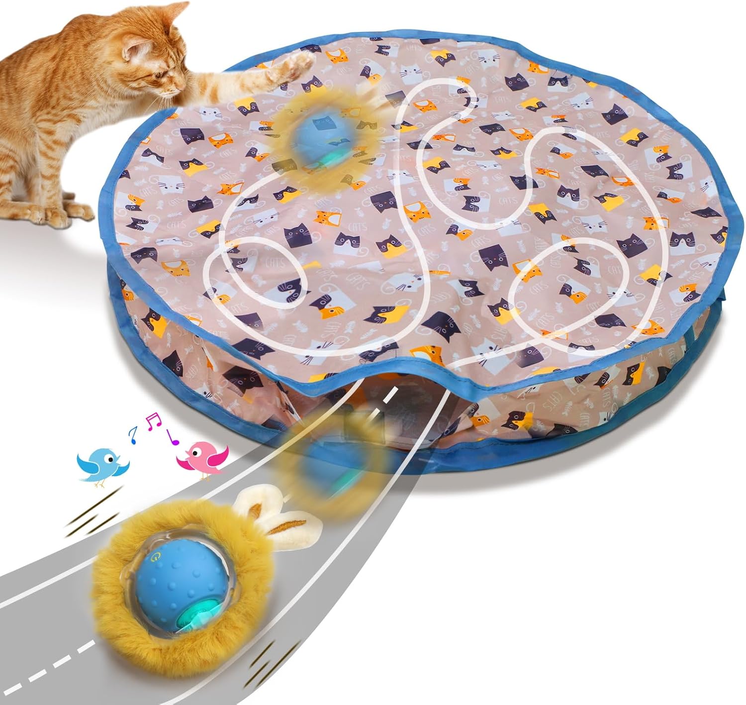 Interactive Cat Toys Ball Fast Rolling in Pouch, Motion Activate Chirping Cat To...