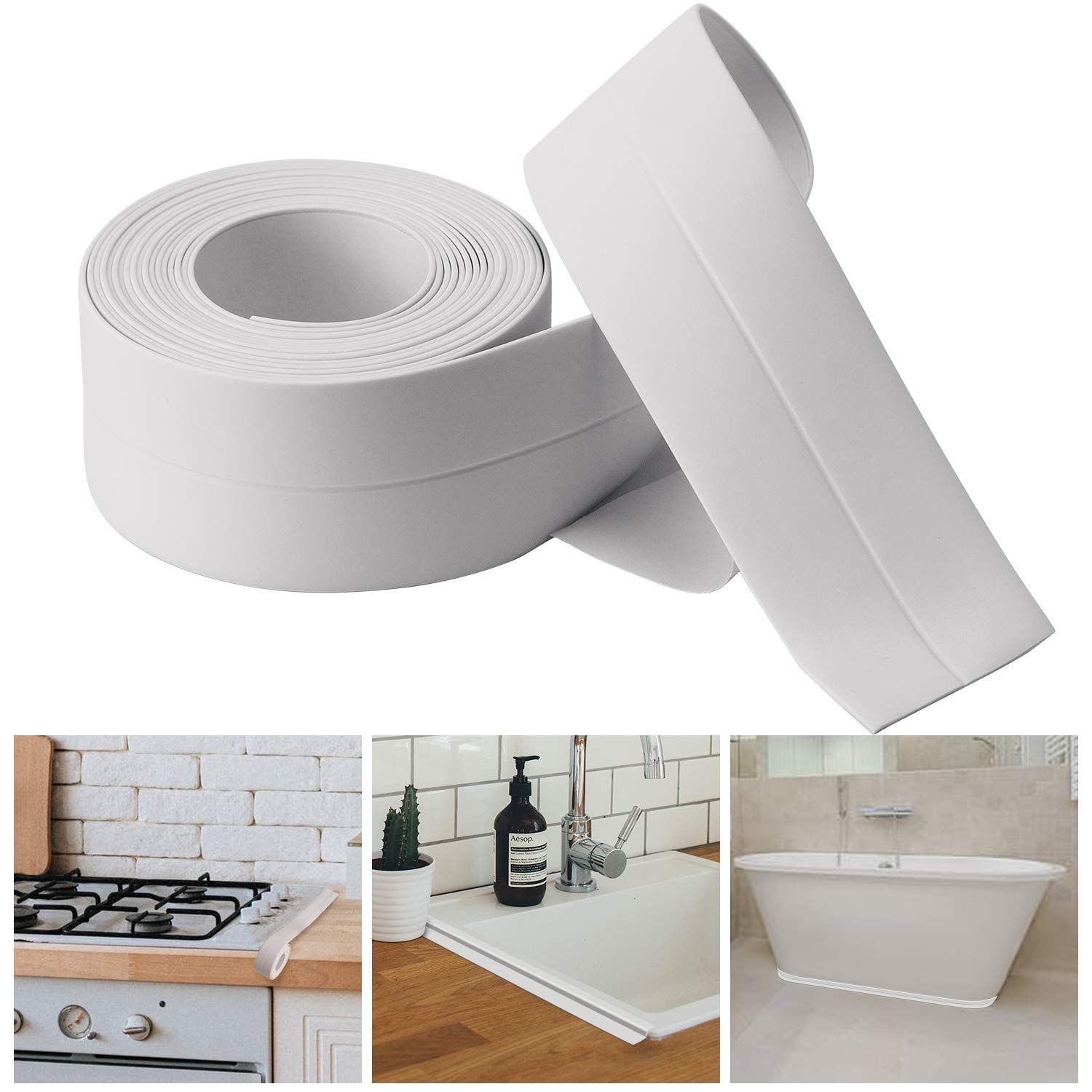 Bath & Kitchen Caulk Tape Sealant Strip,PVC Self Adhesive Tub and Wall Sealing T...