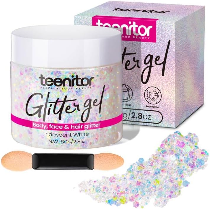 Teenitor Body Glitter, Face Glitter, White Glitter, 80g/2.8oz Face Body Glitter,...
