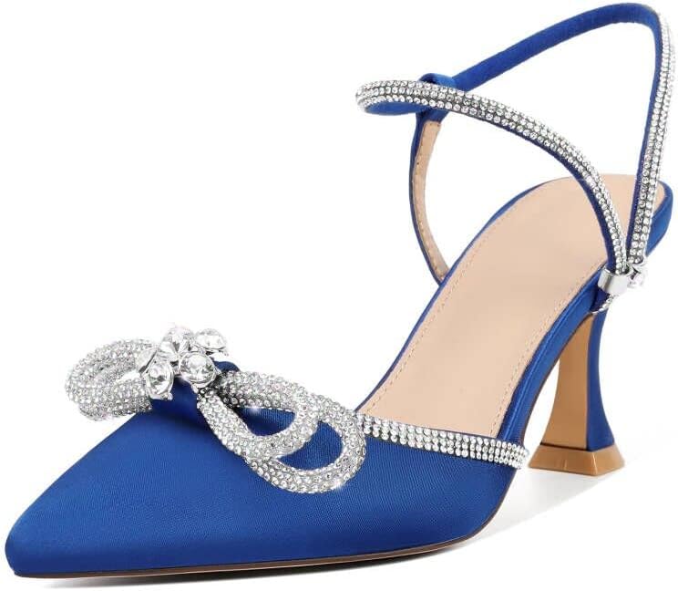 Susanny Women's Closed Toe Rhinstone Wedding Low Heel Slingback Clear Kitten Hee...