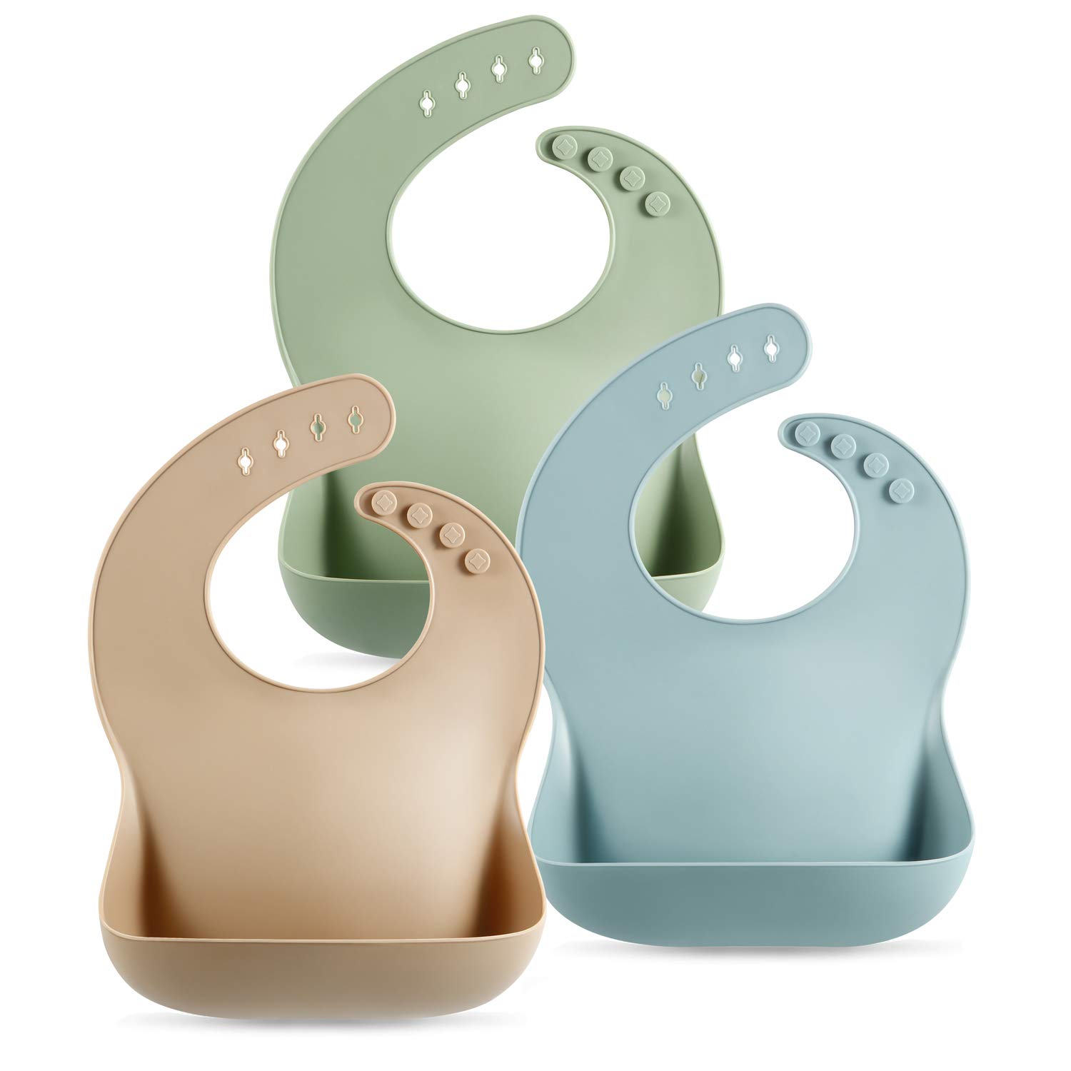 PandaEar Set of 3 Silicone Baby Bibs Waterproof, Soft, Unisex, 10-72 Months (Bro...