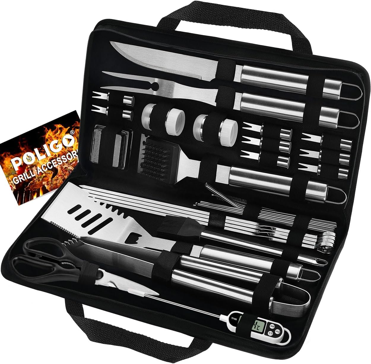 POLIGO 29 PCS BBQ Grill Accessories Stainless Steel BBQ Tools Grilling Tools Set...