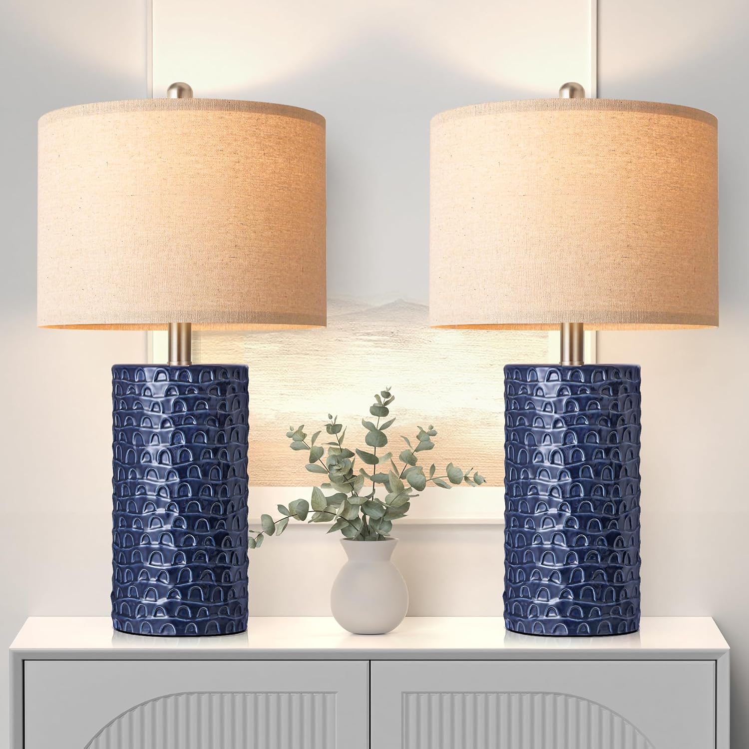 PARTPHONER 23" Modern Ceramic Table Lamp Set of 2, Table Lamps for Living Room,...