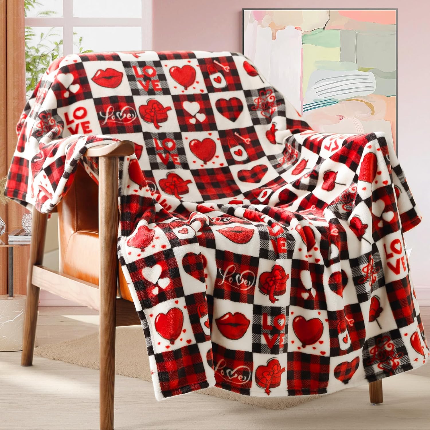 Gift Blanket, Valentines Day Throw Blanket Gifts for Mom, Wife, Red Pattern Blan...