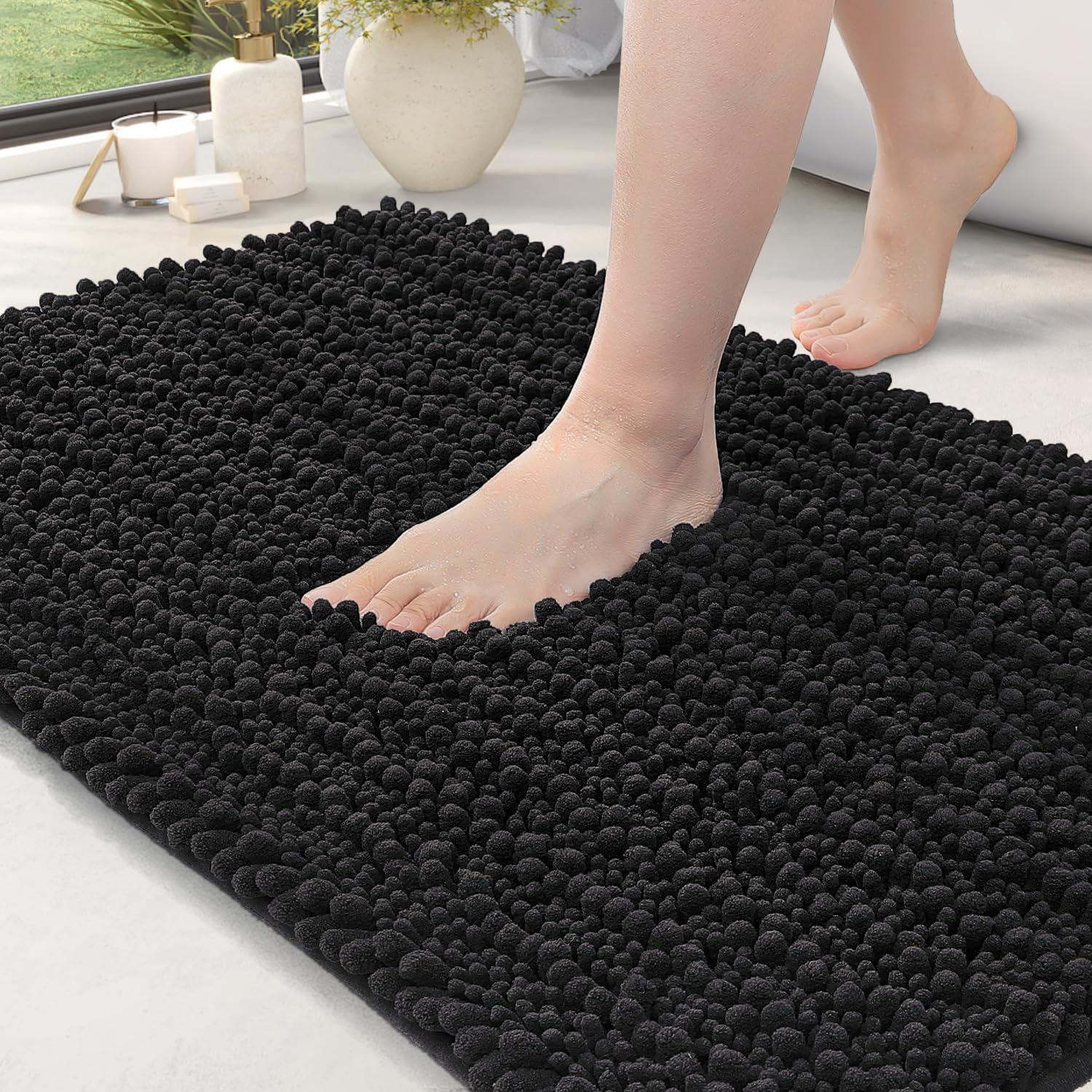DEXI Chenille Bath Mat, Non Slip Thick Bathroom Mat, Absorbent and Soft Bath Rug...