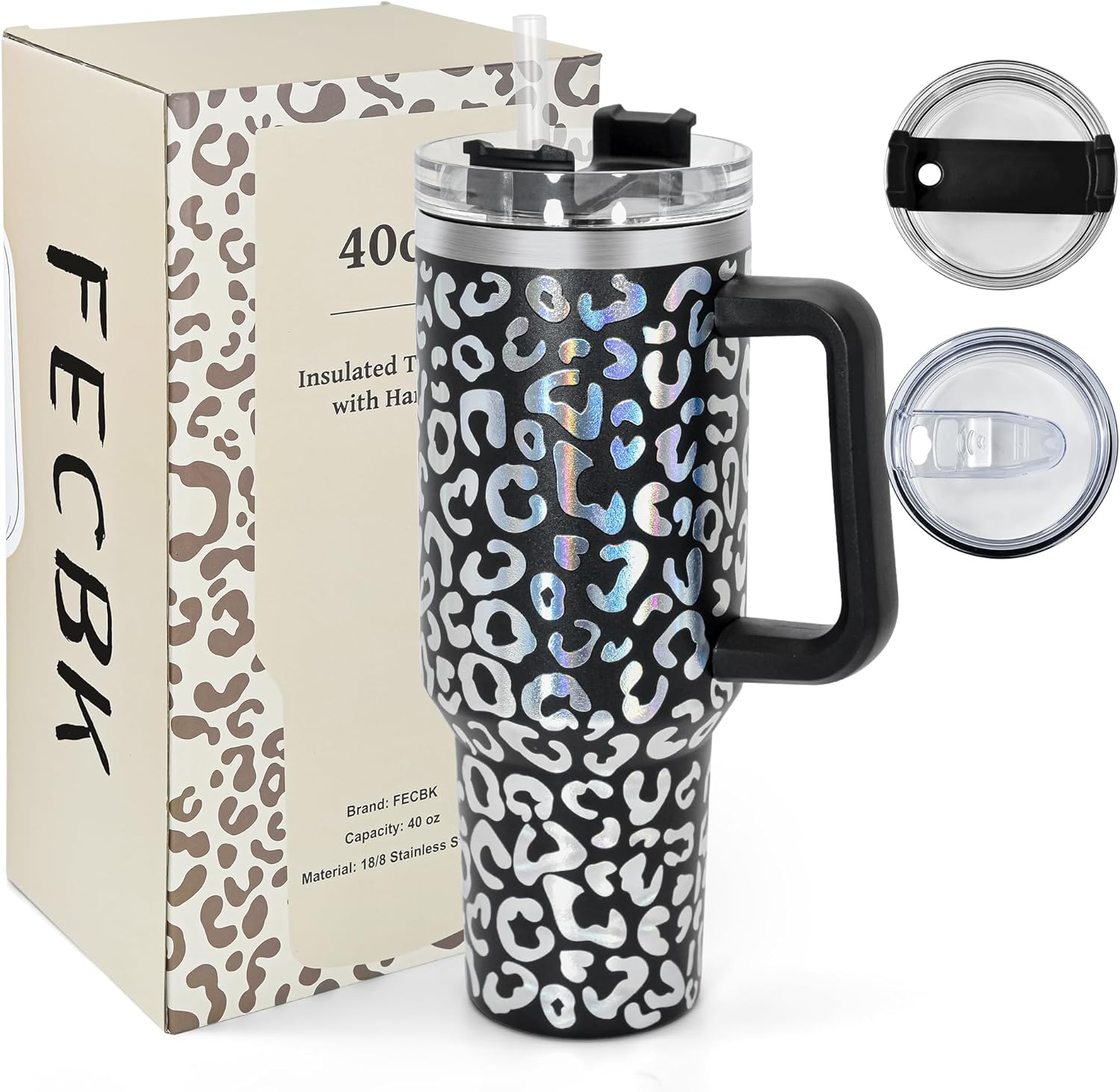 FECBK 40oz Tumbler with Straw and Lid 1.2L, 100% Leak-Proof Travel Mug with Hand...