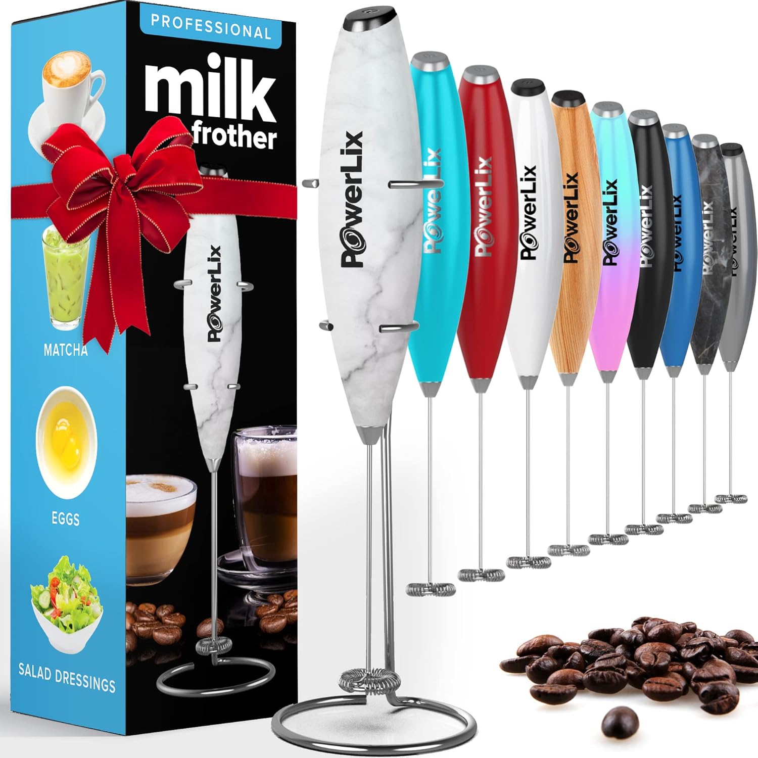 PowerLix Milk Frother Handheld Whisk - Electric Milk Frother Foamer with Stainle...