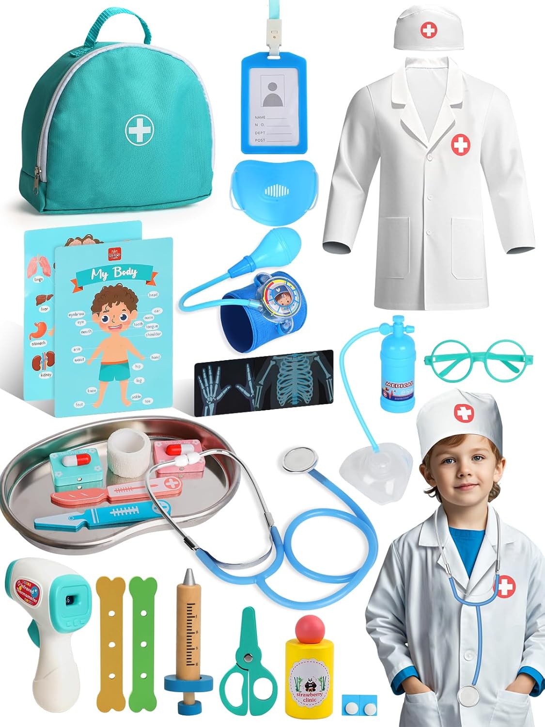 Lehoo Castle Kids Doctors Set, Pretend Doctor Kit Toys Medical Playset, Wooden P...