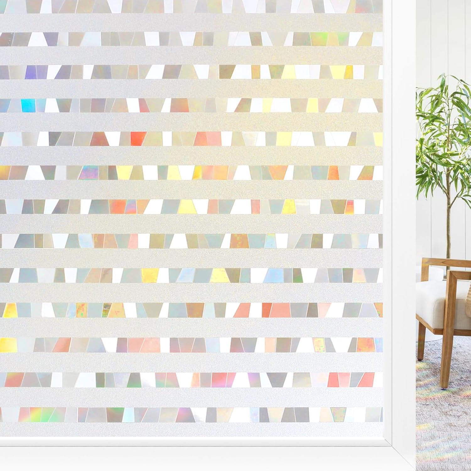 rabbitgoo Window Privacy Film, Decorative Rainbow Window Cling, 3D Stained Glass...