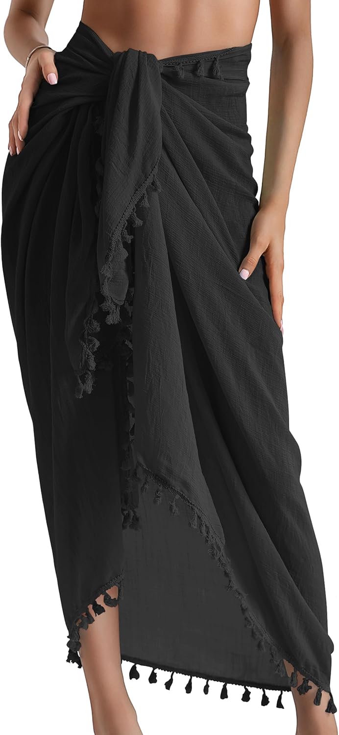 Eicolorte Beach Sarong Pareo Womens Semi-Sheer Swimwear Cover Ups Short Skirt wi...