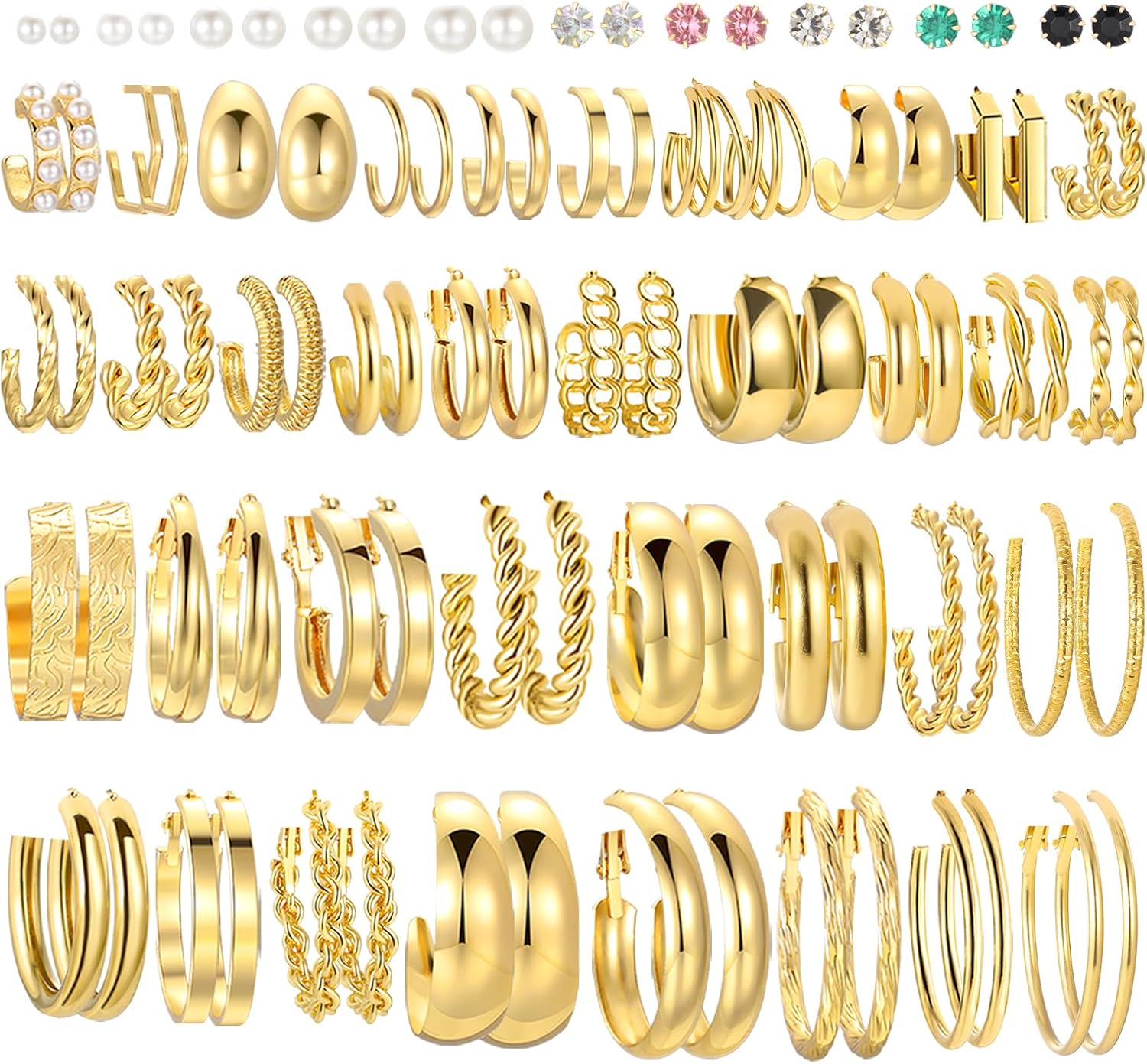 46 Pairs Gold Hoop Earrings Set for Women, Fashion Hypoallergenic Chunky Twisted...