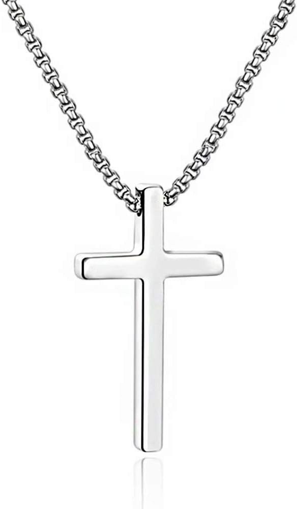 M MOOHAM Cross Necklace for Men, Silver Black Gold Stainless Steel Plain Cross P...