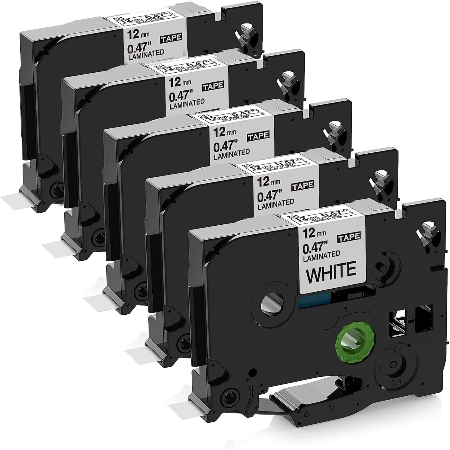5X Upwinning TZe-231 TZe231 12mm Black on White Compatible with Brother Label Ta...