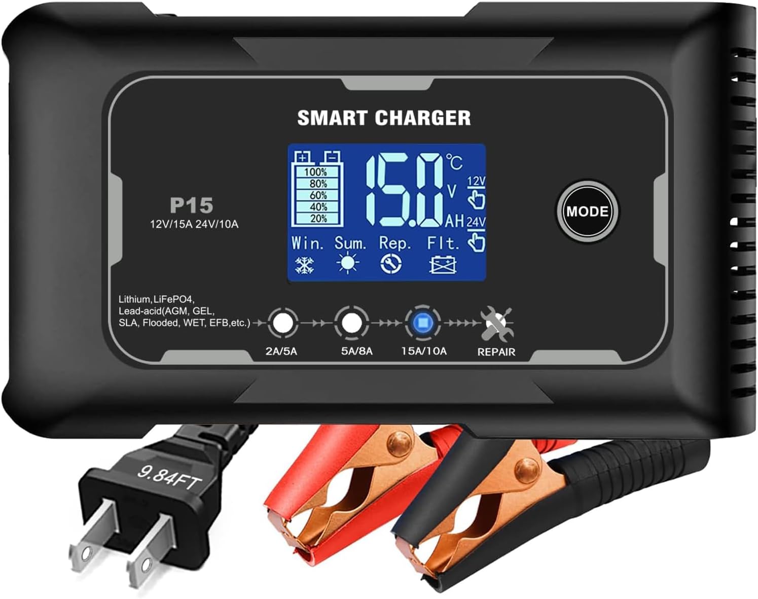 lifepo4 charger 15-Amp Fully-Automatic Smart Charger,12V and 24V Battery Charger...
