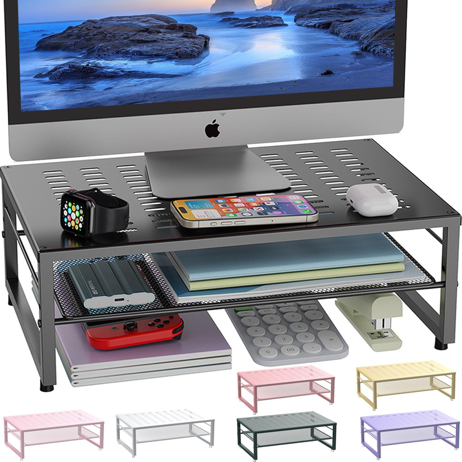 gianotter 2-Tier Metal Monitor Stand Riser, Desk Accessories & Workspace Desk Or...