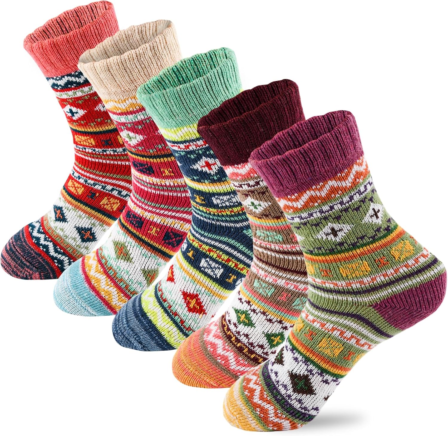 LKV 5Pairs Free Size Fuzzy Socks Soft Wool Crew Warm Socks for Women Winter Mult...