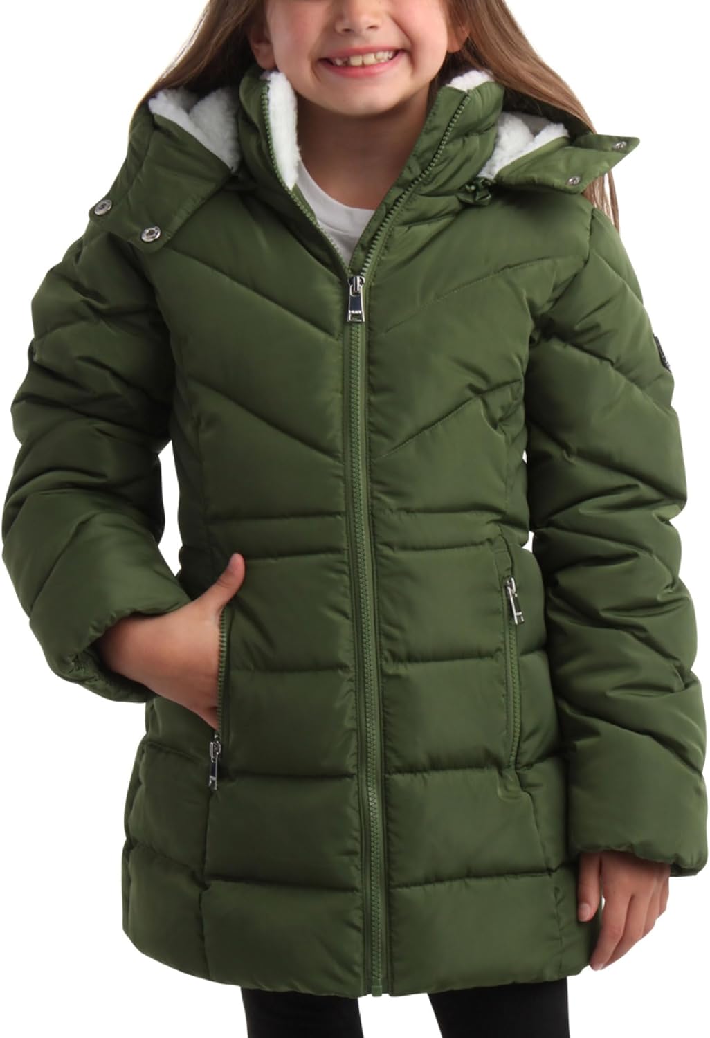 DKNY Girls’ Winter Coat – Heavyweight Anorak Puffer Coat with Cinched Waist – Sh...