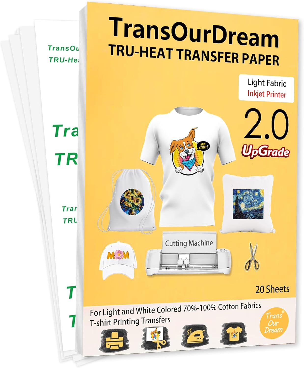 TransOurDream Upgraded Iron on Heat Transfer Paper for T Shirts (20 Sheets, 8.5x...