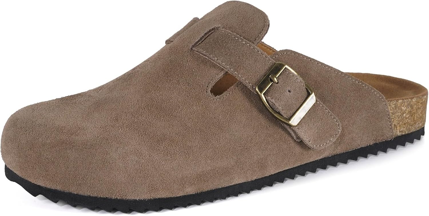 Intini Womens Suede Clogs Mens Leather Mules Cork Footbed Sandals with Arch Supp...